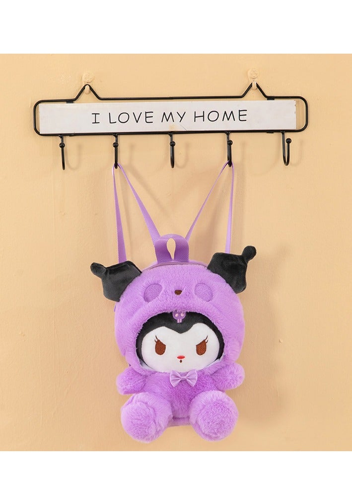 Sanrio Kawaii Kid's Backpack,Mini Plush Backpack，Cartoon Bag Soft Fuzzy Furry Handbags Backpacks Great Present for Kids Kuromi  - Image 1