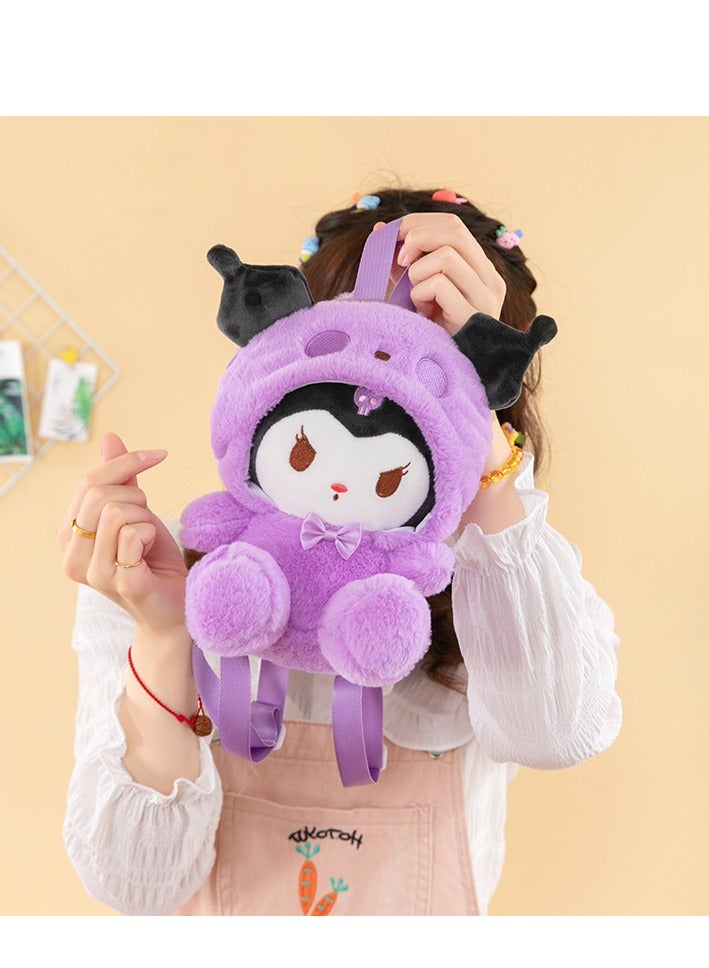 Sanrio Kawaii Kid's Backpack,Mini Plush Backpack，Cartoon Bag Soft Fuzzy Furry Handbags Backpacks Great Present for Kids Kuromi  - Image 2