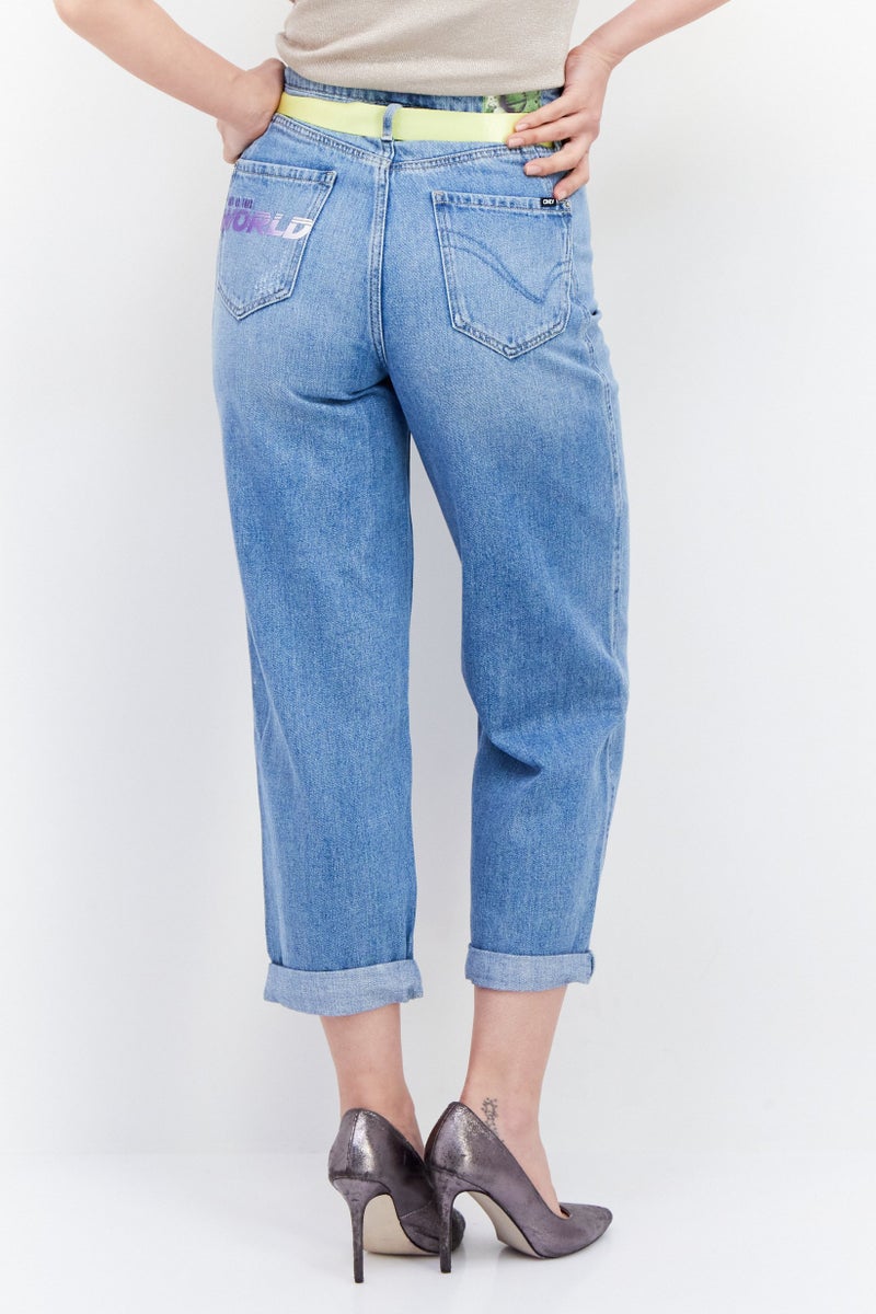 ONLY Women Regular Fit Light Wash Non Stretch Belted Denim, Blue - Image 4