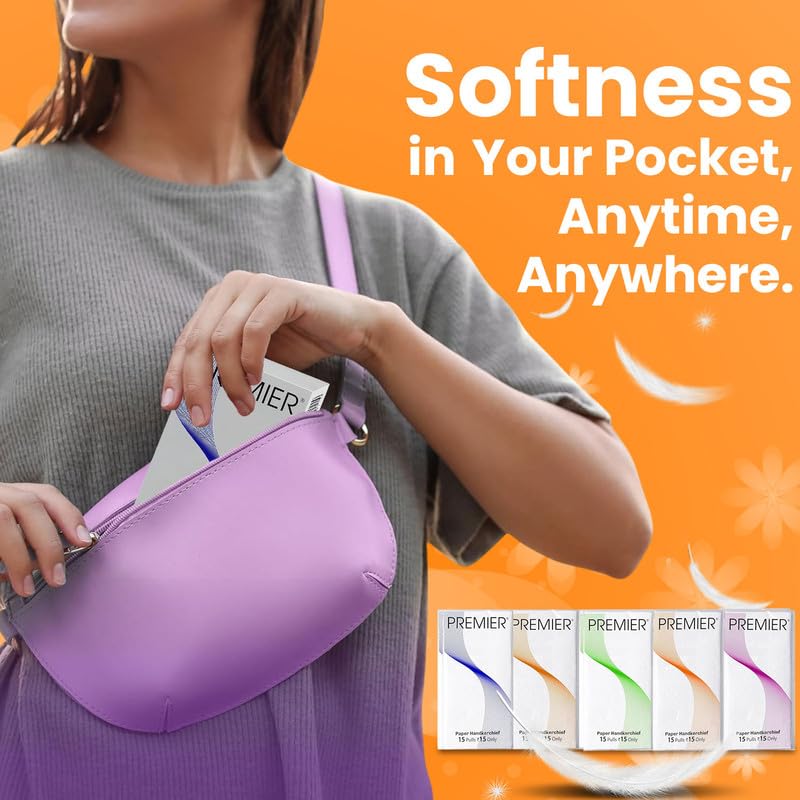 Premier 2-Ply Facial Pocket Tissue Paper - Pack of 20 (15 Pulls Each, 300 Sheets Total) - Soft, Travel-Friendly, Handy Tissue for Face and Hands - Image 4