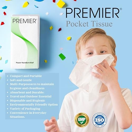Premier 2-Ply Facial Pocket Tissue Paper - Pack of 20 (15 Pulls Each, 300 Sheets Total) - Soft, Travel-Friendly, Handy Tissue for Face and Hands - Image 2