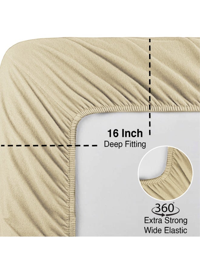 Lavish Touch Thread Count - 100% Cotton Double Brushed Flannel Sheet Set - 170 GSM Heavyweight, Deep Pockets, Pre-Shrunk & Anti-Pill, All Around Elastic – King - Sand - Image 3