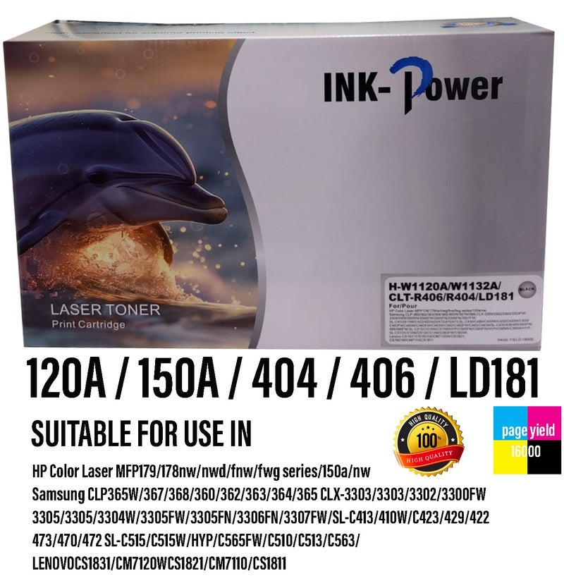 اينك باور أسطوانة 120A W1120A متوافقة مع طابعات HP الليزرية الملونة من سلسلة 150A و150NW وسلسلة 170 متعددة الوظائف و178NW و178NWG و179FNG و179FNW و179FWG - Image 1