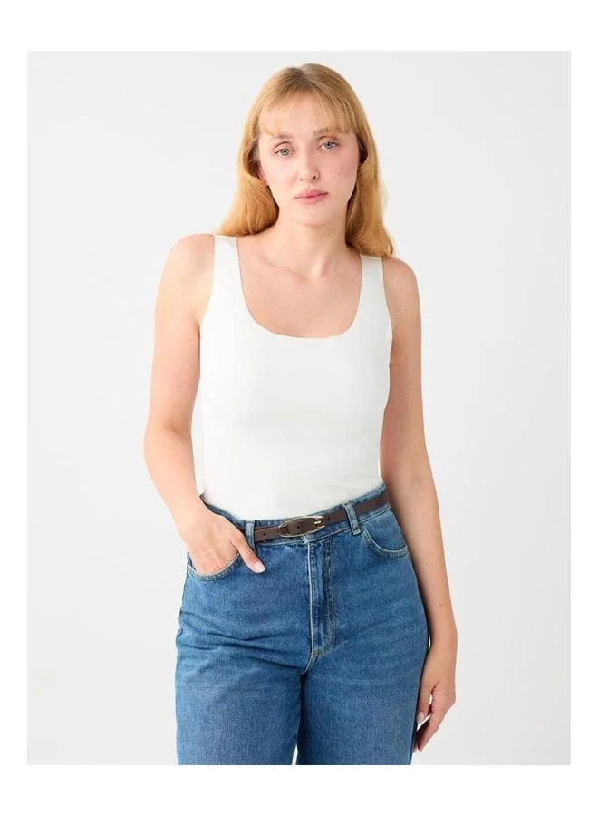 Jimmy Key Off-white Slim Fit Knit V-Neck Tank Top.