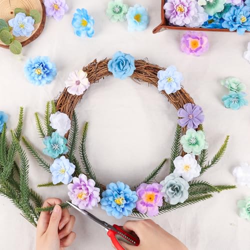 ATTGREAT 210 Pcs Mini Silk Flower Heads Small Fake Rose Daisy Faux Flowers Bulk for Crafts Artificial Loose Fabric Flowers Heads Sunflower Bulk for Wedding Hair Cap Dresses Decorations (Blue) - Image 4