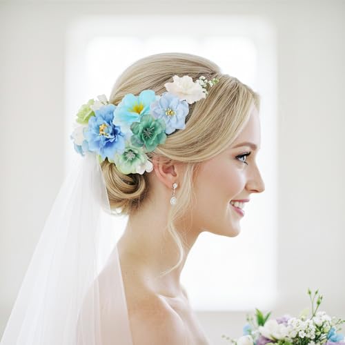 ATTGREAT 210 Pcs Mini Silk Flower Heads Small Fake Rose Daisy Faux Flowers Bulk for Crafts Artificial Loose Fabric Flowers Heads Sunflower Bulk for Wedding Hair Cap Dresses Decorations (Blue) - Image 5