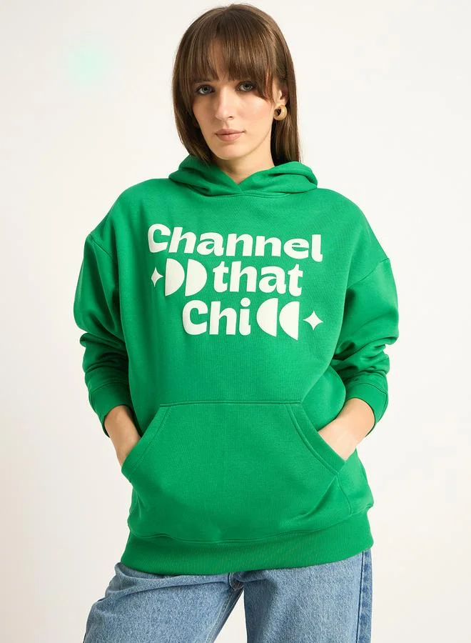 Femmella Green Oversized Hoodie with Front Pocket