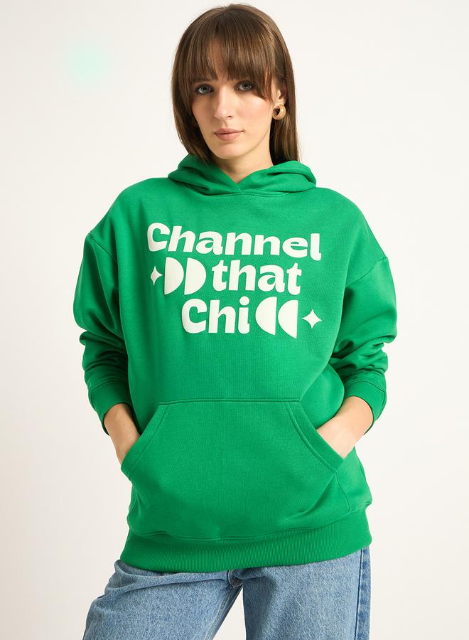 Femmella Green Oversized Hoodie with Front Pocket - Image 1
