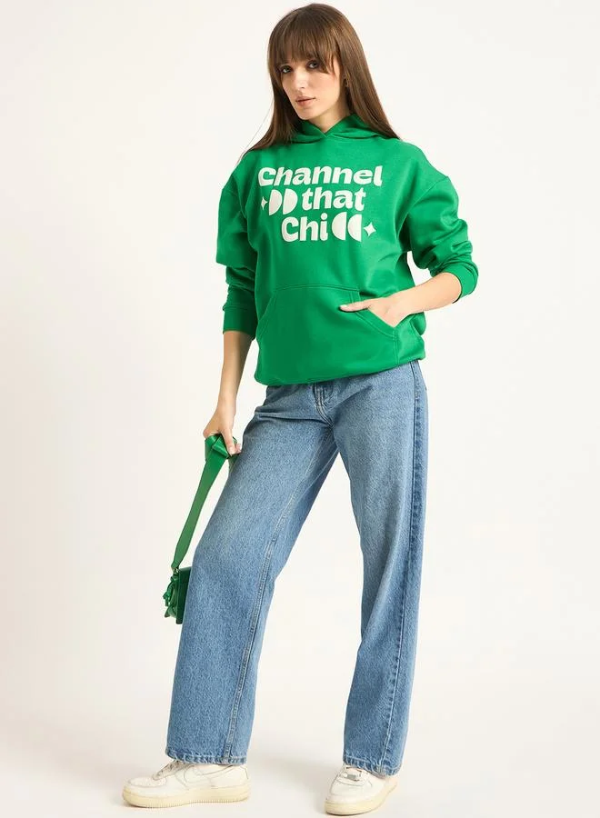 Femmella  Green Oversized Hoodie with Front Pocket for Women | Best Price UAE