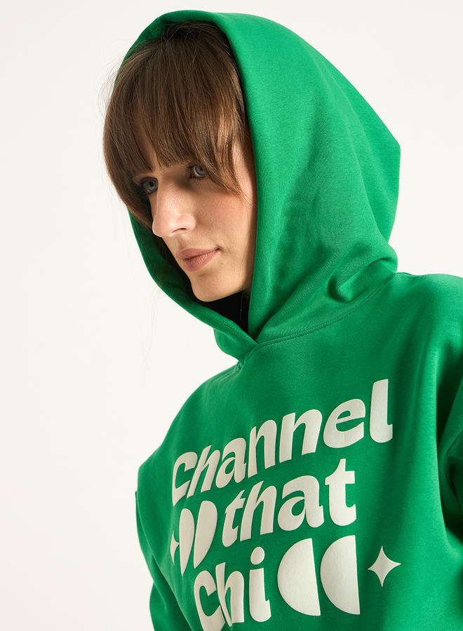 Femmella Green Oversized Hoodie with Front Pocket - Image 5