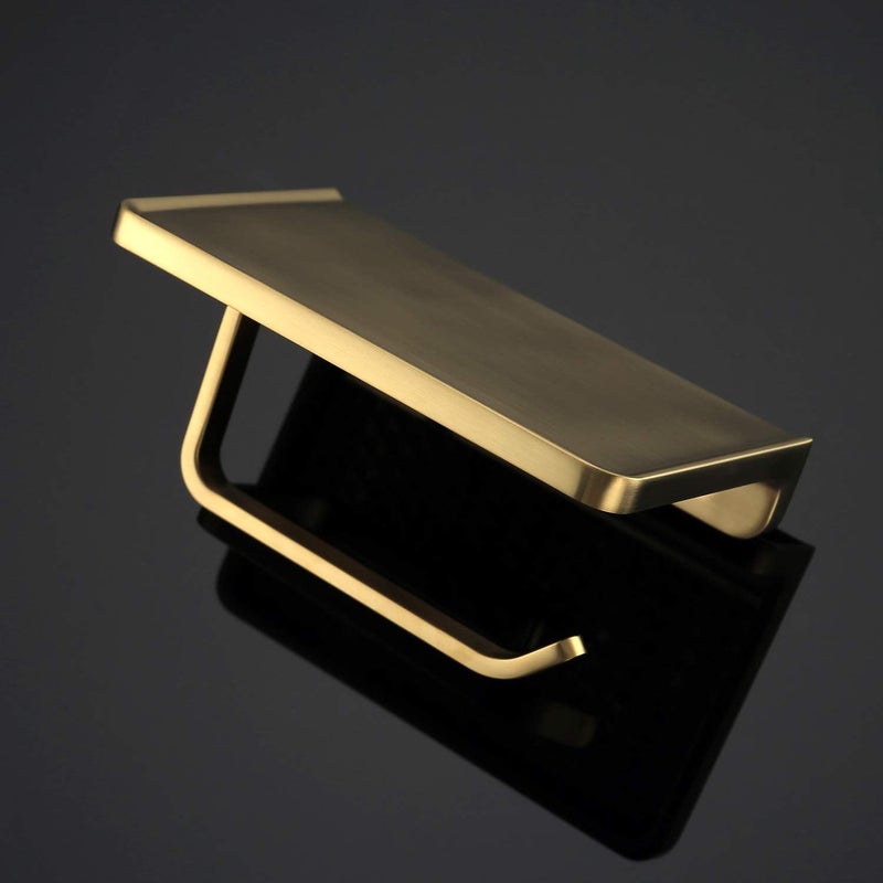TRUSTMI Toilet Paper Holder with Phone Shelf Bathroom Accessories Tissue Roll Dispenser Storage Wall Mounted Brushed Gold - Image 5