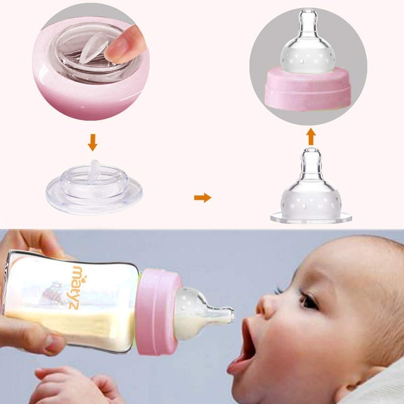 Matyz Glass Breastmilk Storage Containers 4 Pack 8 oz Bottle Fit with Spectra Medela Philips Avent Pump  Wide Mouth Breastmilk Collection and Storage Bottle with Lids  No BPA Pink Lids - Image 5
