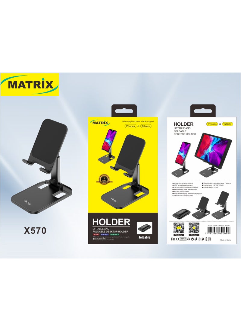 MATRIX X570 Foldable Desktop Phone Holder Tablet Stand Black  - Image 1