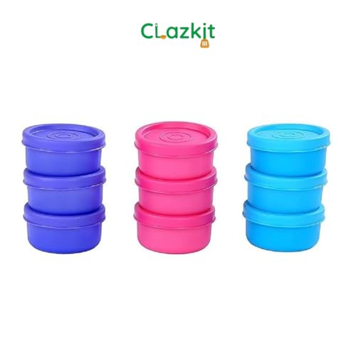 Clazkit حاويات تخزين دائرية صغيرة من بلاستيك كلزكيت خالية من BPA | محكمة الإغلاق ومقاومة للتسرب | آمنة للاستخدام في الميكروويف وغسالة الصحون | مثالية للنزهات، والتسلق، وتخزين المطبخ (40 مل × 9 | متعددة الألوان) - Image 2
