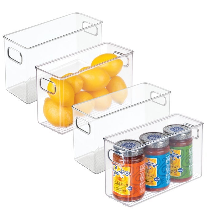 IDESIGN PANTRY STORAGE BINS WITH HANDLES ORGANIZER BINS FOR CABINETS OR FRIDGE SET OF 4 CLEAR