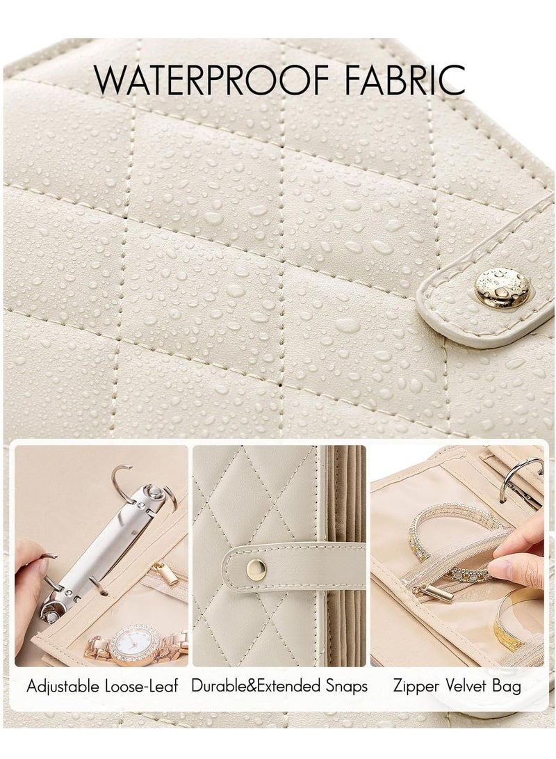 Relex Travel Jewelry Organizer Case,Valentines Day Gifts for Her, Portable Jewelry Organizers Storage Book with Clear Zipper Velvet Jewelry Pouch Bag for Travel Essentials, Ring, Earring, Cream White  - Image 3