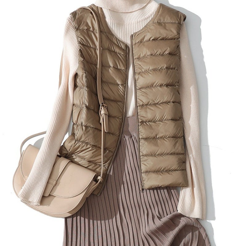 Lightweight Down Vest Women'S Short Round Neck Waistcoat Down Jacket Liner Large Size Vest - Image 2