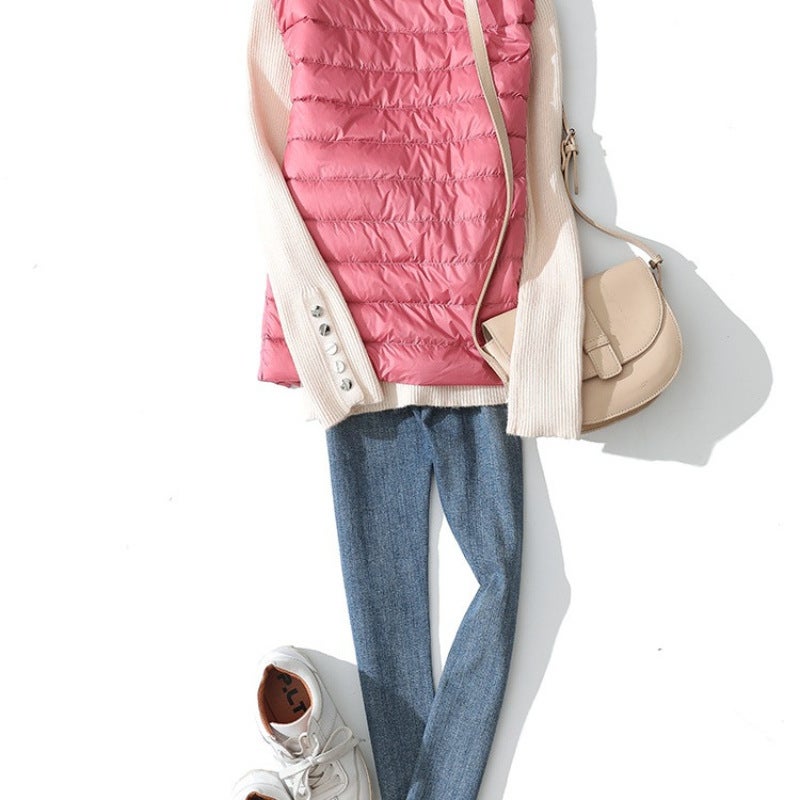 Lightweight Down Vest Women'S Short Round Neck Waistcoat Down Jacket Liner Large Size Vest - Image 5
