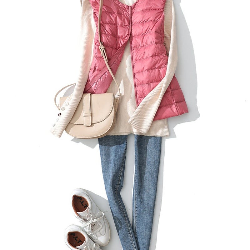 Lightweight Down Vest Women'S Short Round Neck Waistcoat Down Jacket Liner Large Size Vest - Image 4