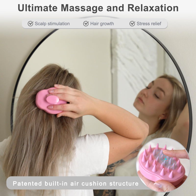 FReatech فرشاة تدليك فروة الرأس من فريتيك مع شعيرات سيليكون ناعمة للعناية بفروة الرأس ونمو الشعر، مقشر فروة الرأس لرغوة الشامبو، للاستخدام الرطب والجاف للرجال والنساء والأطفال، وردي - Image 5