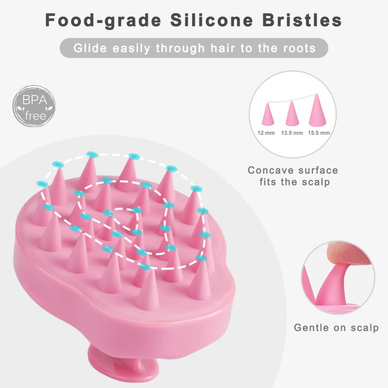 FReatech فرشاة تدليك فروة الرأس من فريتيك مع شعيرات سيليكون ناعمة للعناية بفروة الرأس ونمو الشعر، مقشر فروة الرأس لرغوة الشامبو، للاستخدام الرطب والجاف للرجال والنساء والأطفال، وردي - Image 3
