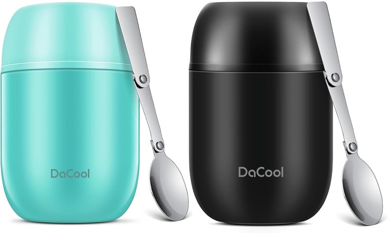DaCool 2 Pack Food Thermo for Hot Food 16 OZ Insulated Food Jar Kids Adult Vacuum Stainless Steel Lunch Thermo Insulated Lunch Container for School Office Picnic Travel Outdoors,Black+Cyan Blue - Image 1