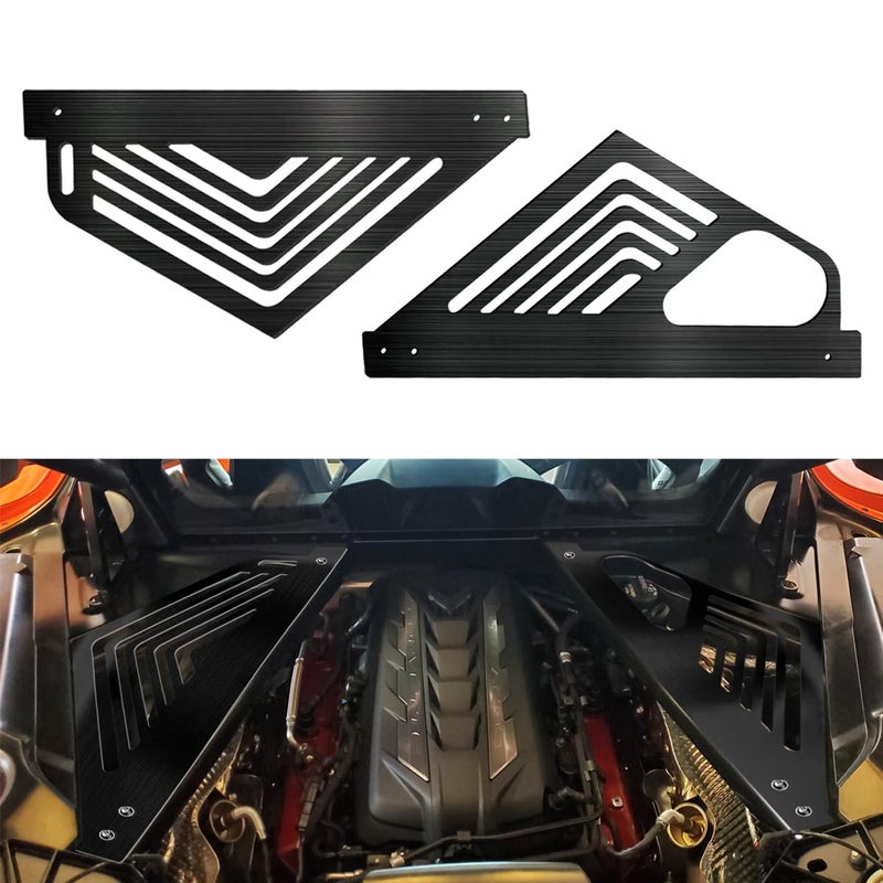 URLWALL Engine Bay Panel Cover Auto Aluminium Oxidation Engine Protector Splash Shield Left Right Engine Case Guards Compatible for Corvette C8 20202023 Black