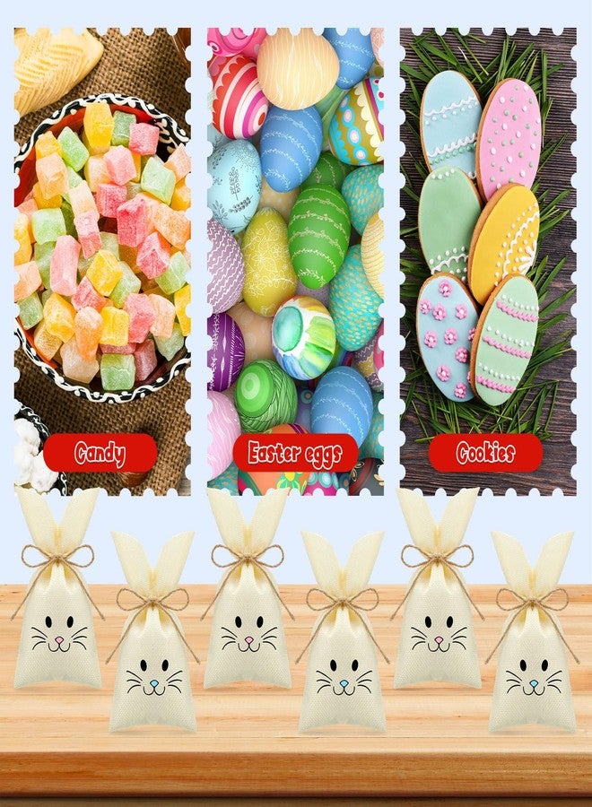 SilTriangle 36 Pcs Easter Treat Sacks Bags with Drawstring Bunny Gift Bags Bunny Party Favors Small Burlap Bags for Kids Goody Basket Party Supplies Cookies Candy Chocolate Hunt Stuffer - Image 4
