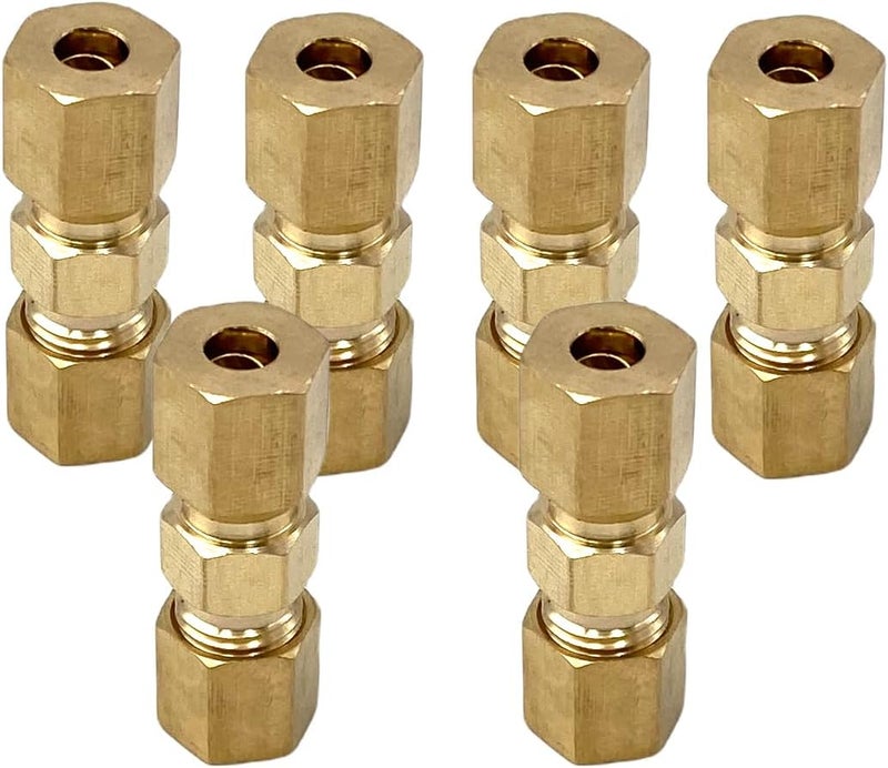 Bumugufu 6 قطع تركيبات أنبوب ضغط نحاسية 3/16 بوصة، 3/16" OD × 3/16" OD تركيبات ضغط نحاسية للتبريد، الماء، الغاز النفطي، والأنظمة الهيدروليكية - Image 1