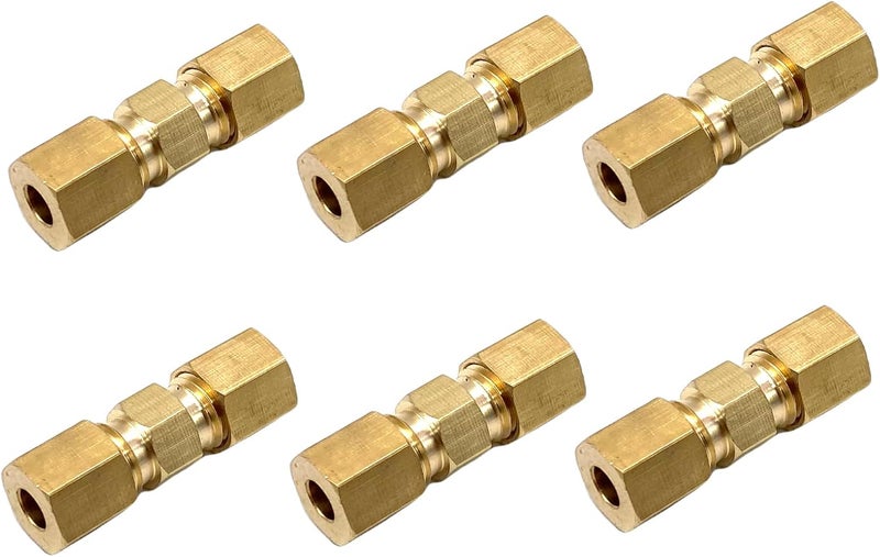 Bumugufu 6 قطع تركيبات أنبوب ضغط نحاسية 3/16 بوصة، 3/16" OD × 3/16" OD تركيبات ضغط نحاسية للتبريد، الماء، الغاز النفطي، والأنظمة الهيدروليكية - Image 3