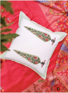 OJARIYA Pine Green Organic Cotton Hand Block Printed Cushion Cover 40 X 40 Cm  - Image 1