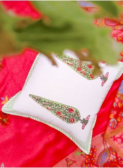 OJARIYA Pine Green Organic Cotton Hand Block Printed Cushion Cover 40 X 40 Cm  - Image 3