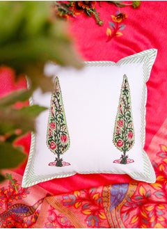 OJARIYA Pine Green Organic Cotton Hand Block Printed Cushion Cover 40 X 40 Cm  - Image 2
