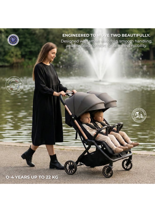 Neobreez Compact Autofold Folding Double Stroller,Twin Stroller,Aluminium Frame,Individual Canopy&Recline Adjustment,Phone Holder,Toy Strap,Reflective Stickers,2 Zippered Pockets,0–4Yrs,3Yrs Warranty-Grey Black - Image 3