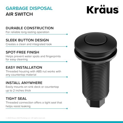 KRAUS Garbage Disposal Air Switch Kit in Spot-Free Stainless Steel with Push Button, AC Adapter, Power Cord, and Air Tube Included, KWDA-100SFS - Image 2