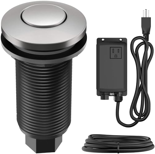 KRAUS Garbage Disposal Air Switch Kit in Spot-Free Stainless Steel with Push Button, AC Adapter, Power Cord, and Air Tube Included, KWDA-100SFS - Image 1