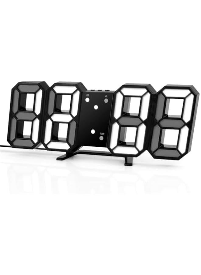 HOOKOR 3D LED Digital Alarm Clock Easy Read, 9.1 Modern Design LED Wall/Desk Clocks with Alarm, Multi-Levels Brightness, Time, Date, Thermometer, Nightlight for Kitchen Bedroom Office (Black) - Image 1