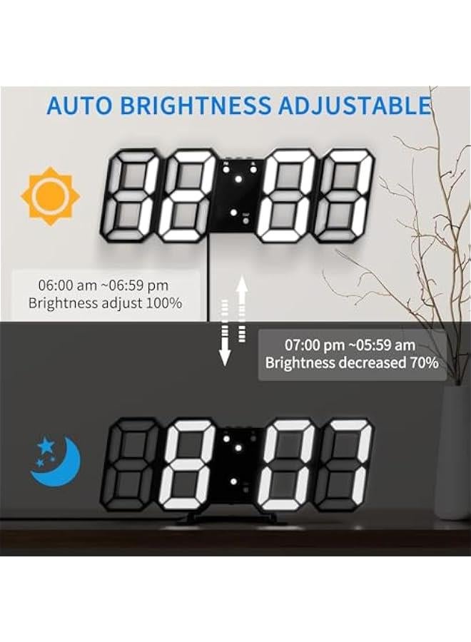 HOOKOR 3D LED Digital Alarm Clock Easy Read, 9.1 Modern Design LED Wall/Desk Clocks with Alarm, Multi-Levels Brightness, Time, Date, Thermometer, Nightlight for Kitchen Bedroom Office (Black) - Image 5