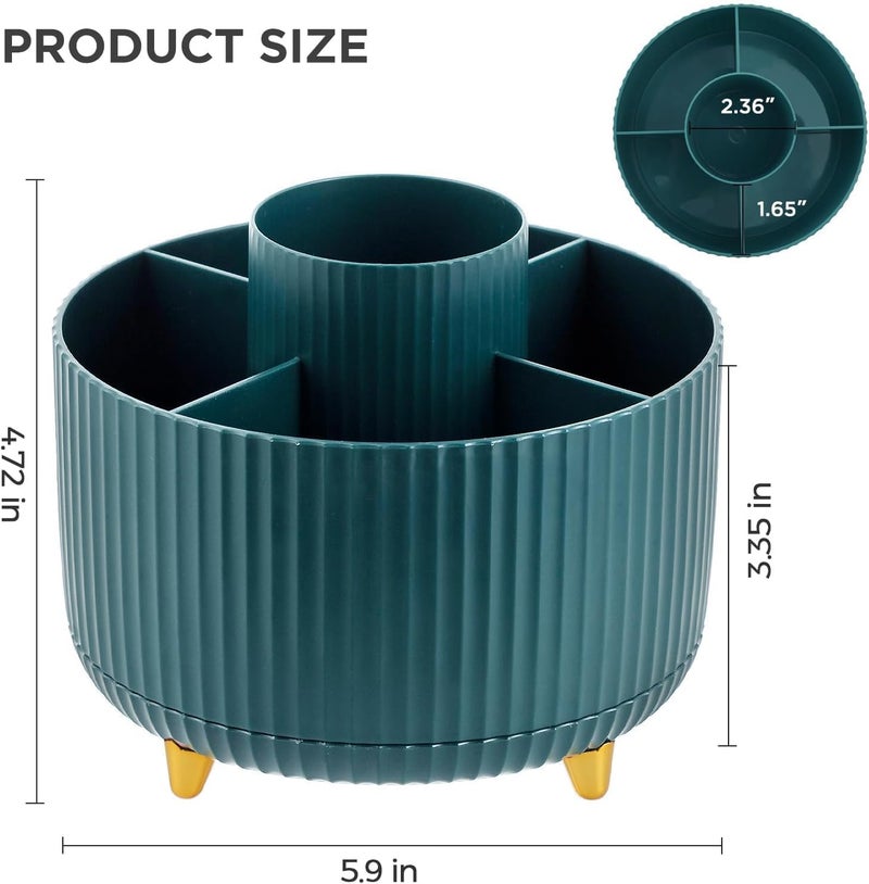INKULTURE Pencil Pen Holder for Desk, 5 Slots 360° Degree Rotating Organizers and Accessories, Desktop Storage Stationery Supplies Cute Pencil Cup Pot for Office, School, Home, Art Supply, Dark Green - Image 2