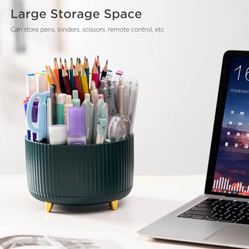INKULTURE Pencil Pen Holder for Desk, 5 Slots 360° Degree Rotating Organizers and Accessories, Desktop Storage Stationery Supplies Cute Pencil Cup Pot for Office, School, Home, Art Supply, Dark Green - Image 5