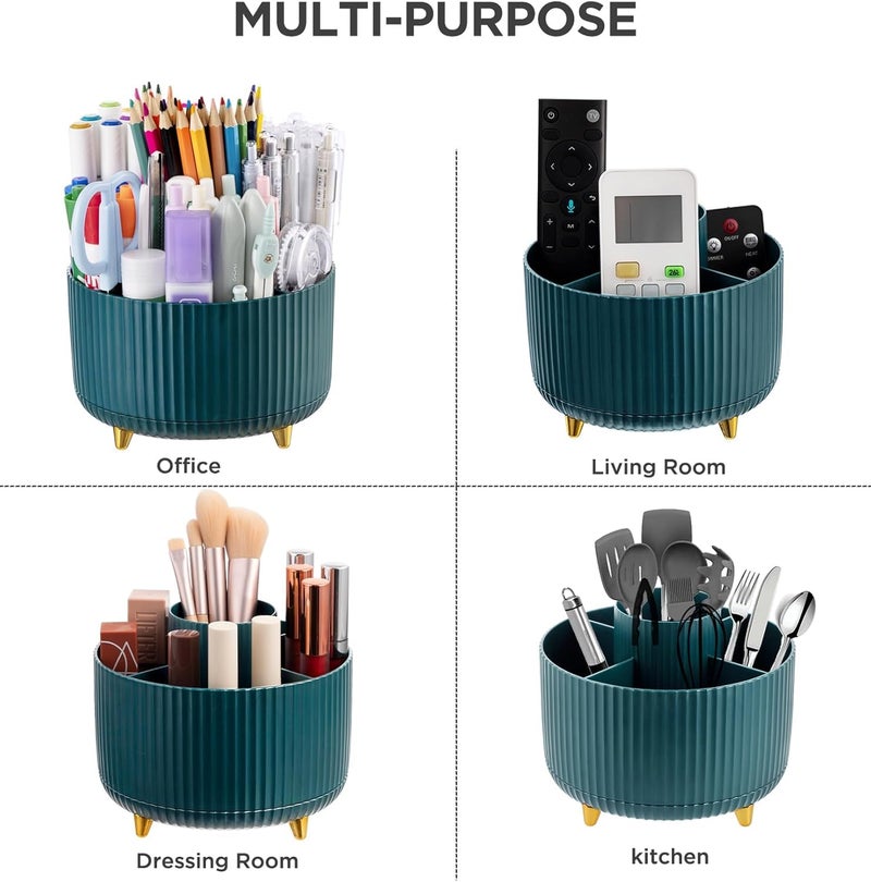 INKULTURE Pencil Pen Holder for Desk, 5 Slots 360° Degree Rotating Organizers and Accessories, Desktop Storage Stationery Supplies Cute Pencil Cup Pot for Office, School, Home, Art Supply, Dark Green - Image 4