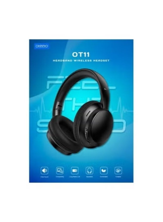 Oteeto OT11 Wireless Headband Headset – Foldable Over-Ear Bluetooth Headphones with Deep Bass, Clear Sound, Long Battery Life, Multi-Functional Controls & Comfortable Cushioned Fit – Blue - Image 4