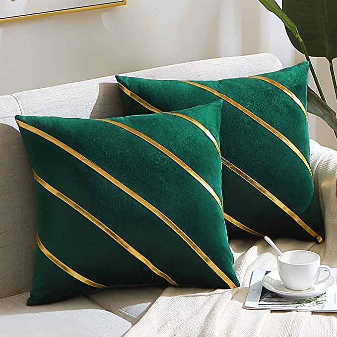 DECORATIVE THROW PILLOW COVERS SOFT VELVET GOLD CUSHION COVERS PILLOW CASES FOR SOFA BEDROOM LIVINGROOM CAR 16 X 16 IN GREENGOLD2