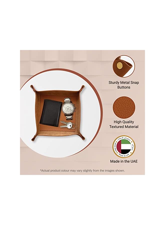 LeArt Leather Valet Tray - Small & Compact Catchall Tray | Desk, Bedside, Home Entrance Entryway Organizer | Leather Tray for Keys, Coins, Stationary, Jewellery (Brown) - Image 2