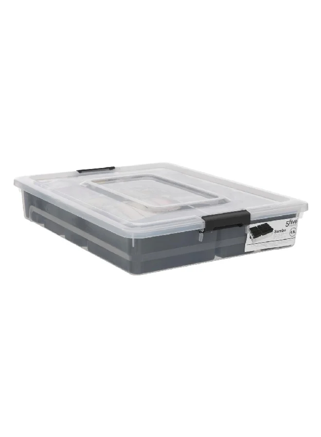 Five Simply Smart Samba Durable Polypropylene Storage Compartment Box Clear and Black 4.8 L 160428