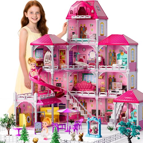 JUKUDAHU Villa Play Set for Girls Ages 3-7, 12-Room 4-Story House with 2 Dolls, Furniture & Accessories, Indoor Play Set for Girls Ages 6-8, Pretend Play Toy for Kids - Image 1