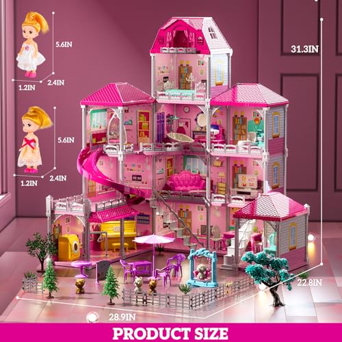 JUKUDAHU Villa Play Set for Girls Ages 3-7, 12-Room 4-Story House with 2 Dolls, Furniture & Accessories, Indoor Play Set for Girls Ages 6-8, Pretend Play Toy for Kids - Image 5