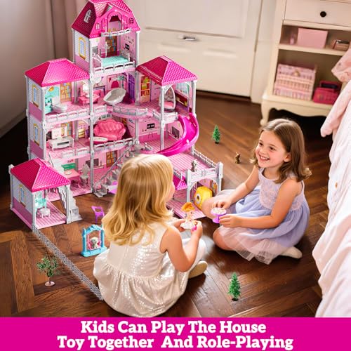 JUKUDAHU Villa Play Set for Girls Ages 3-7, 12-Room 4-Story House with 2 Dolls, Furniture & Accessories, Indoor Play Set for Girls Ages 6-8, Pretend Play Toy for Kids - Image 2