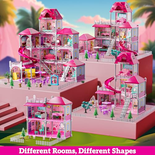 JUKUDAHU Villa Play Set for Girls Ages 3-7, 12-Room 4-Story House with 2 Dolls, Furniture & Accessories, Indoor Play Set for Girls Ages 6-8, Pretend Play Toy for Kids - Image 4