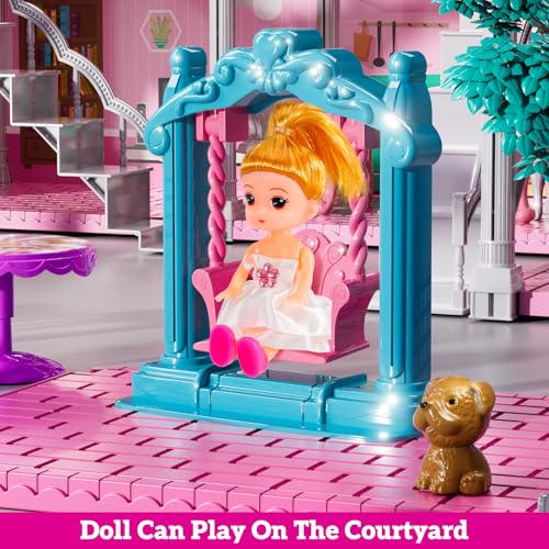 JUKUDAHU Villa Play Set for Girls Ages 3-7, 12-Room 4-Story House with 2 Dolls, Furniture & Accessories, Indoor Play Set for Girls Ages 6-8, Pretend Play Toy for Kids - Image 3